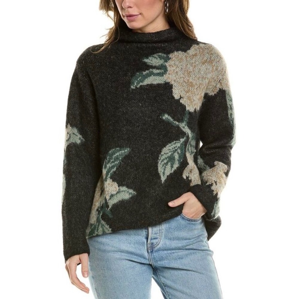 VINCE Alpaca Wool Sweater Womens Medium Brushed Floral Hydrangea Luxury $425
